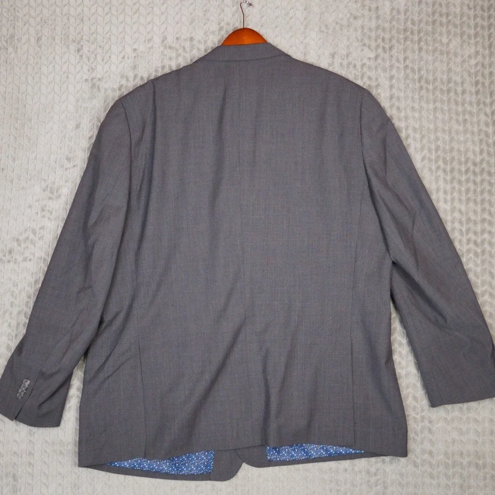 Paul Fredrick Blazer Men 52L Grey Sport Coat Wool Blend Stretch Floral Pattern